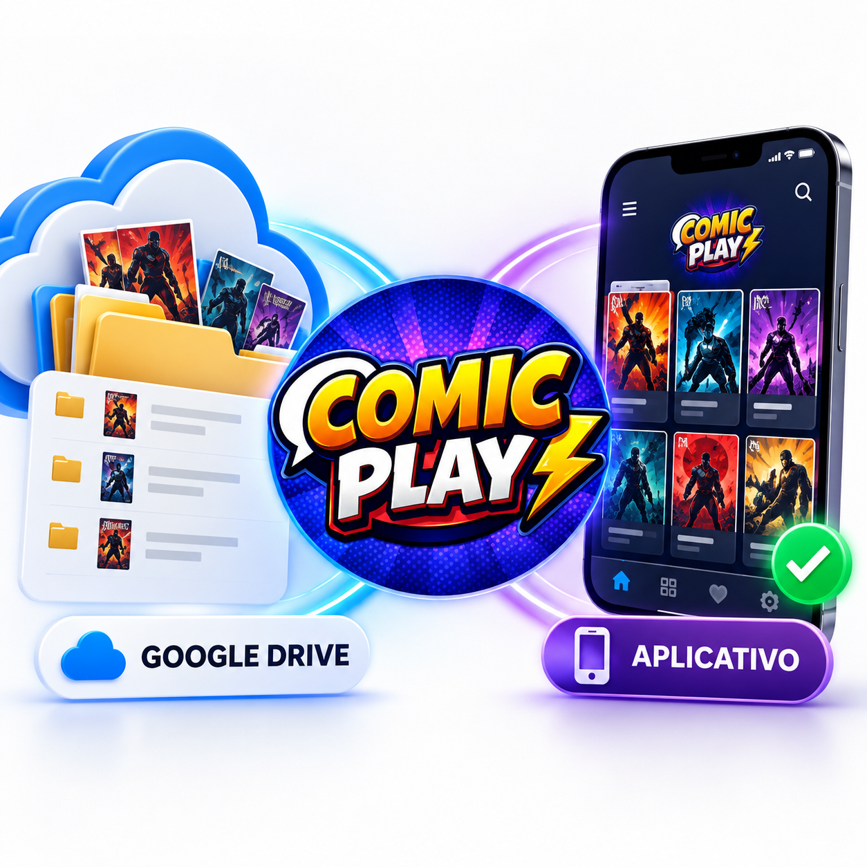 Google Drive + aplicativo próprio